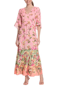 London Times - London Times 3/4 Sleeve Floral Print Maxi Dress