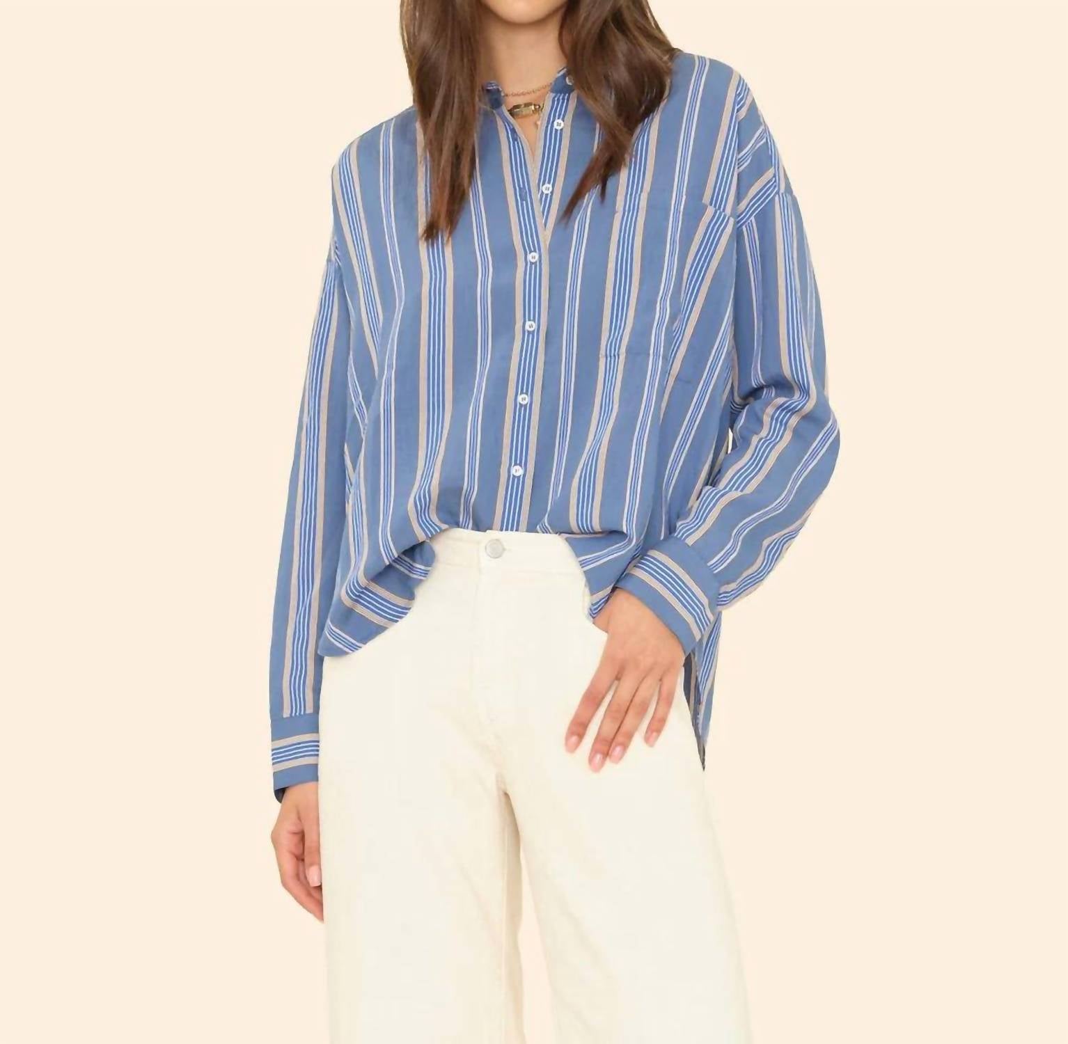 XIRENA Jordy Shirt Top in navy blue stripe - women's long sleeve top