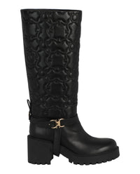 Salvatore Ferragamo Women's Shiran Knee-high Leather Boot in black - women's shoe - detail view