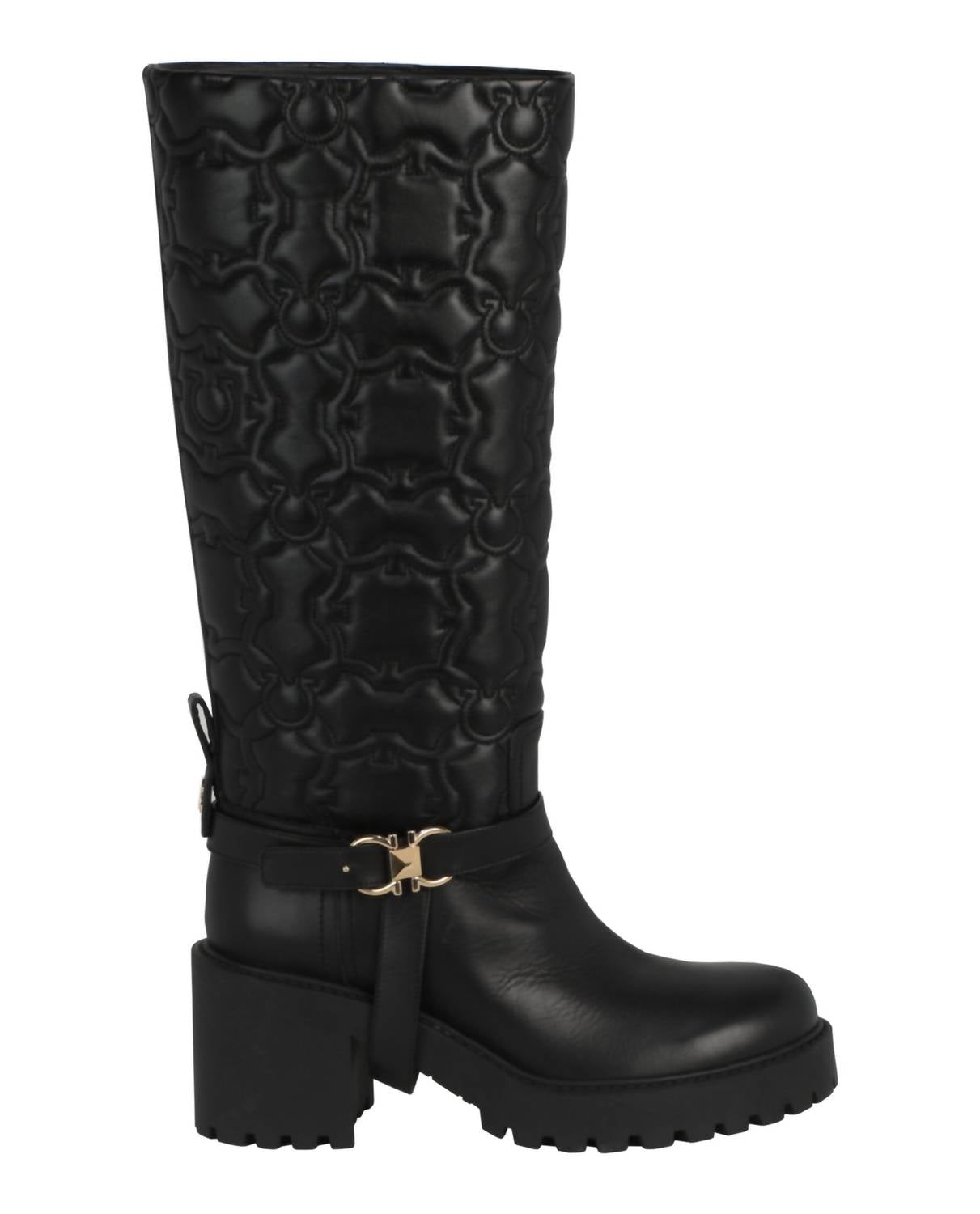 Salvatore Ferragamo Women's Shiran Knee-high Leather Boot in black - women's shoe - detail view