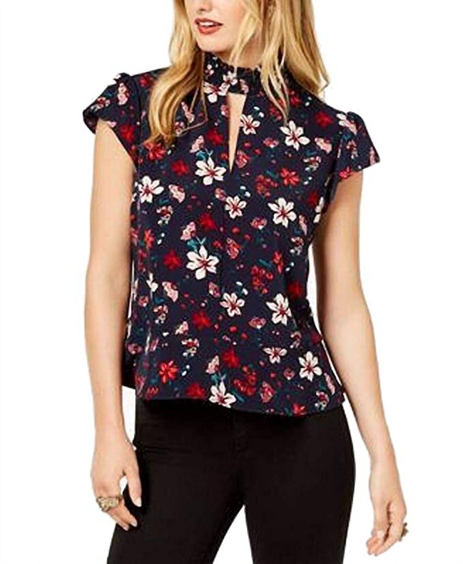 Rachel Zoe - Women's Floral Print Mock Neck Peplum Top