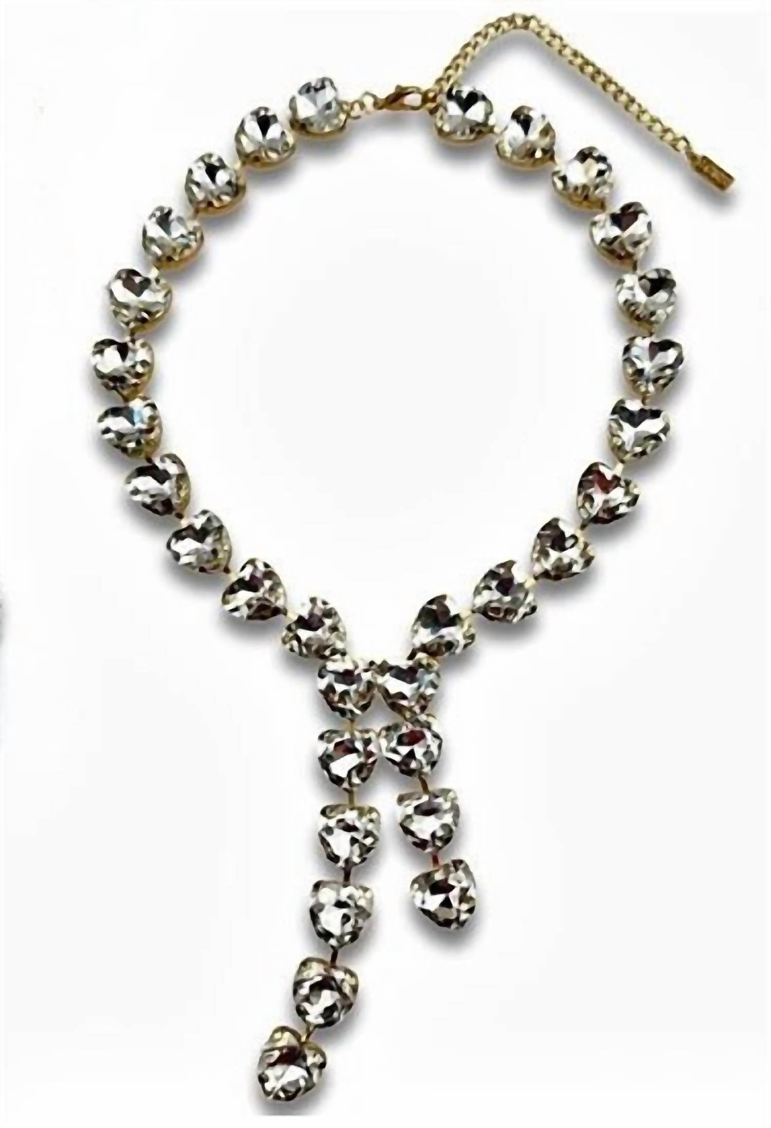 Pink Panache - Women's Clear Heart Rhinestone Lariat Necklace