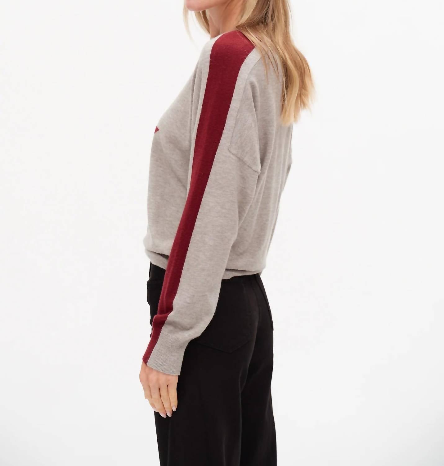 SIX/FIFTY Morgan Star Sweater in heather grey burgundy - women's sweater - detail view