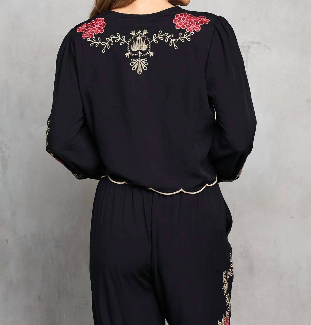 Paparazzi - Embroidered Bolero Cardigan And Pull-on Flared Pants Set