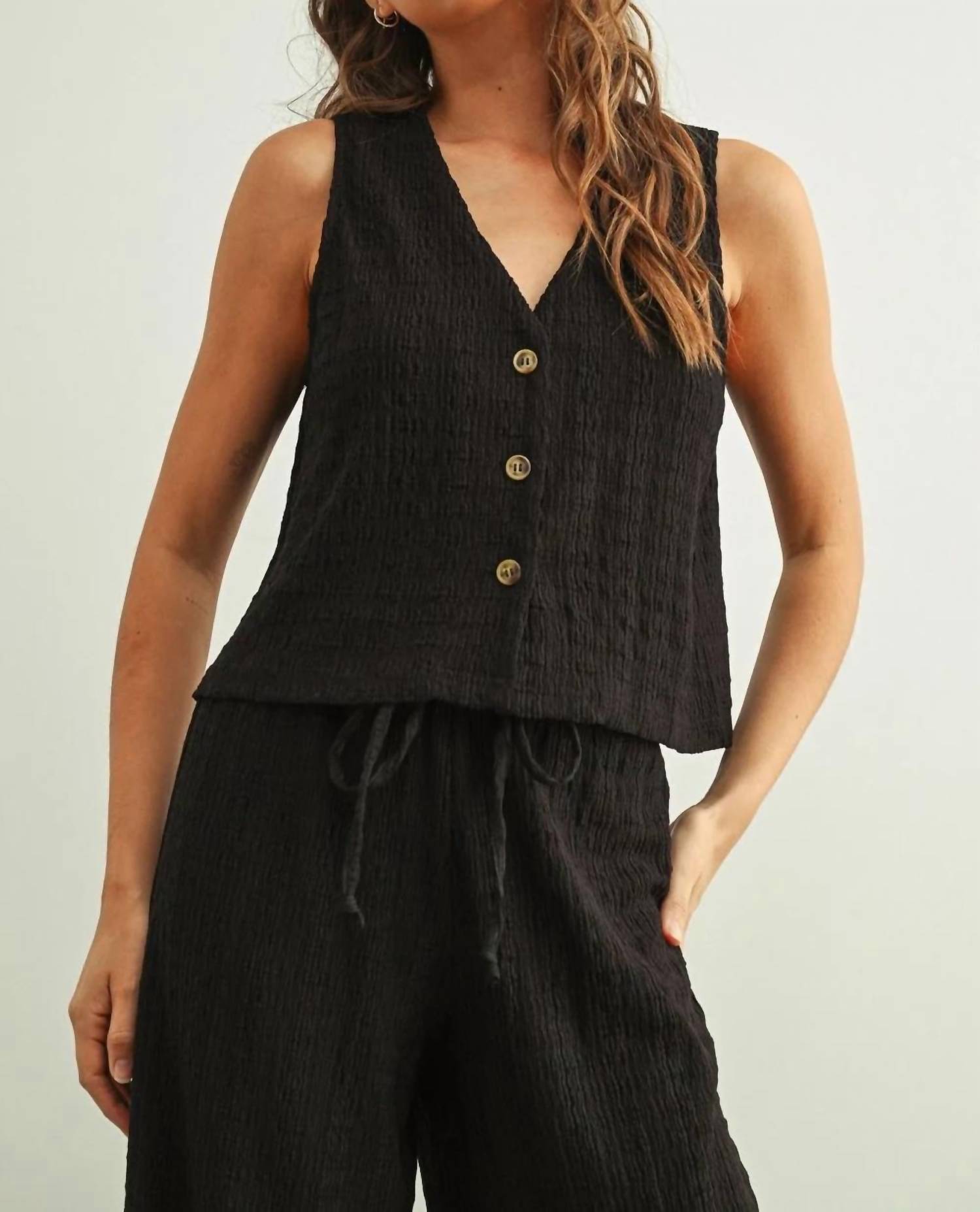 Miou Muse - Textured Lightweight Crinkled Texture Waistcoat
