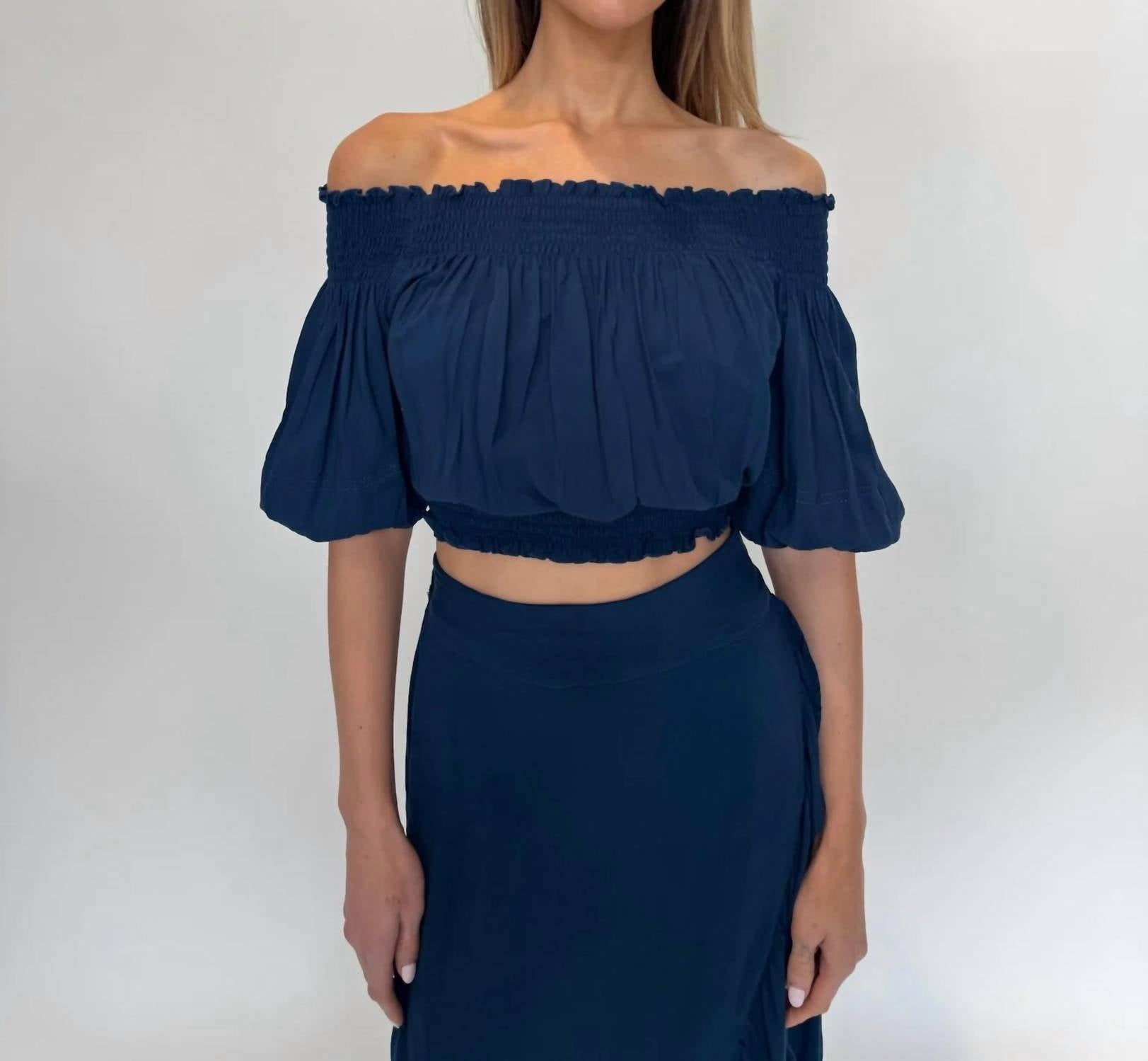 Romi The Brand Leah Off The Shoulder Top in indigo - women's shirt