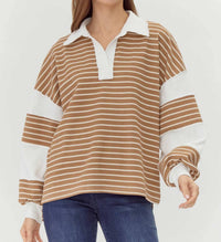 Jodifl - Women's Contrast Stripe Collared Pullover
