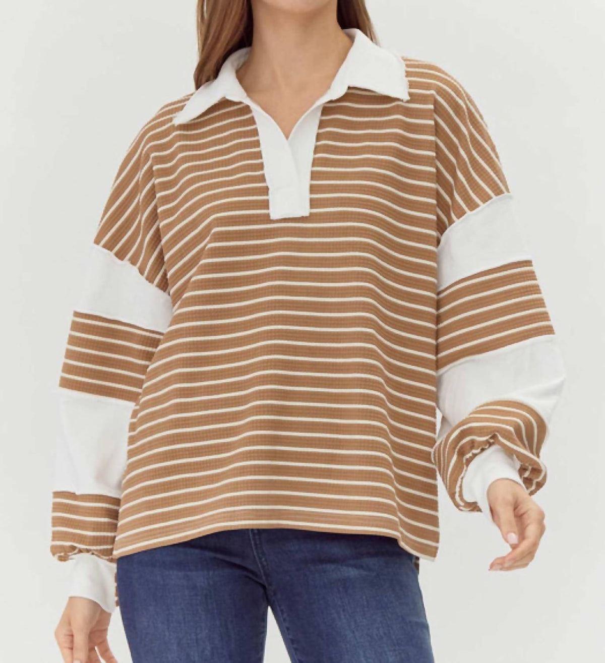 Jodifl - Women's Contrast Stripe Collared Pullover