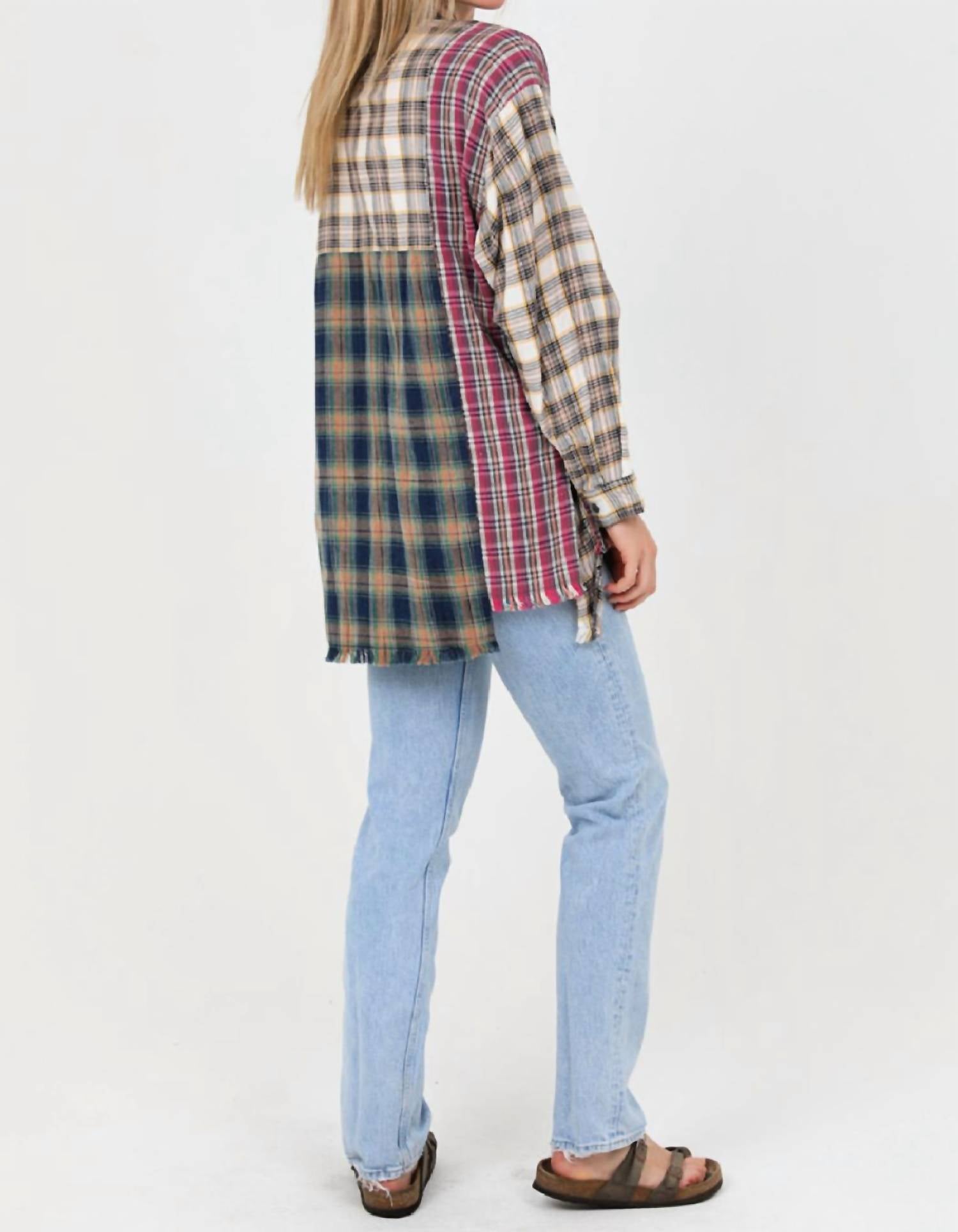 Angie - Mixed Plaid Button Down Shirt