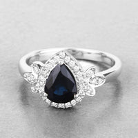 Diana M Jewels Women's Pear Natural Blue Sapphire Fashion Ring (1.54 Ct) - Classic in 14k white gold - women's jewelry - detail view