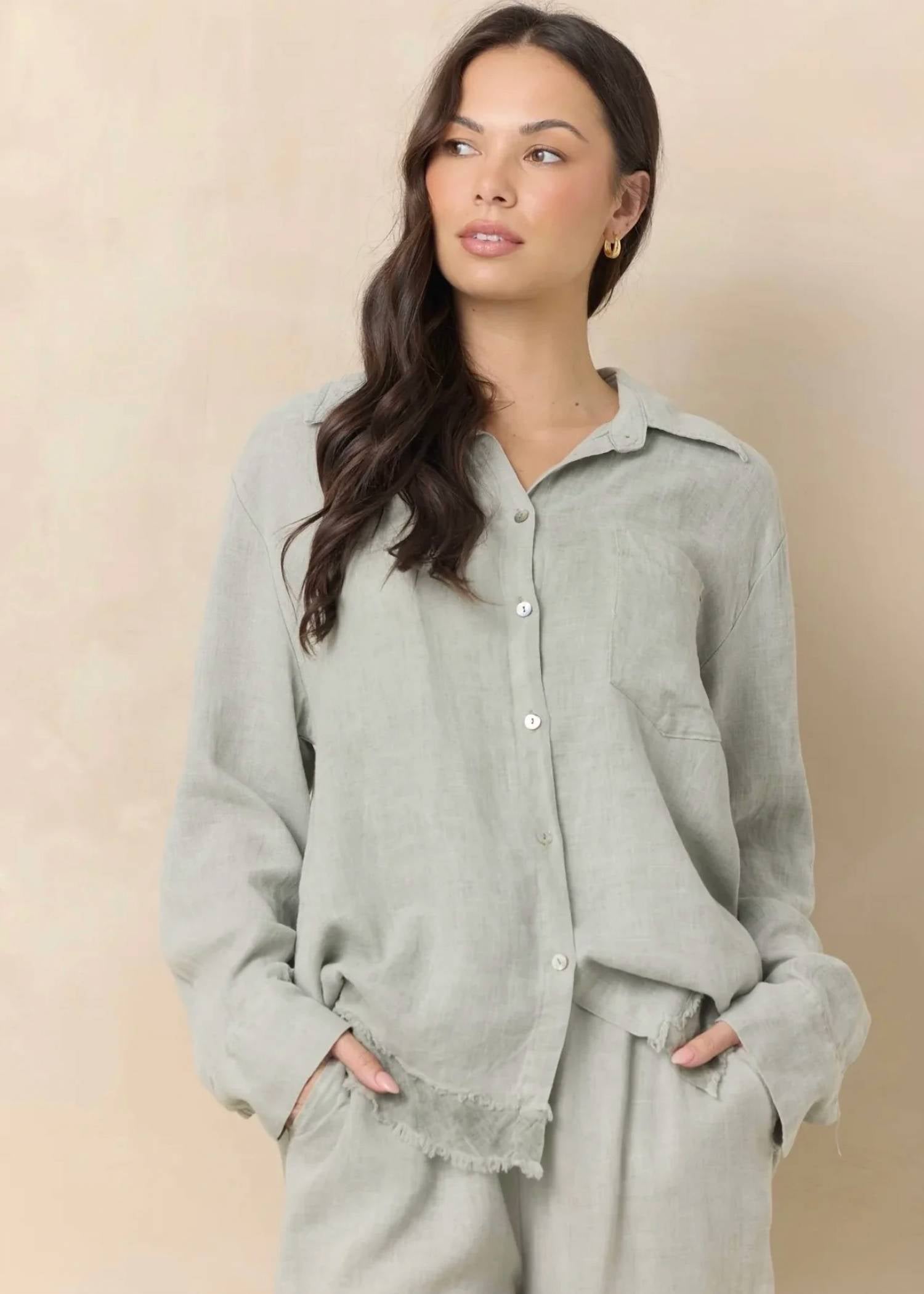 Vintage Havana - Drapey Linen Button Down Top