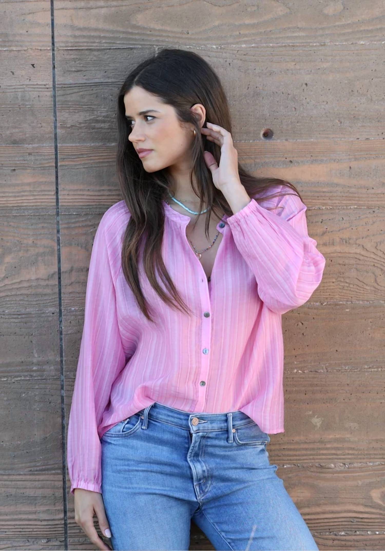 Dylan - Long Sleeves Textured Stripe Blouse