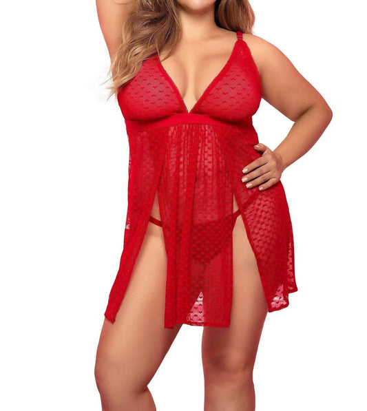 Mapale - Red Hearted Babydoll Nightgown - Plus Size