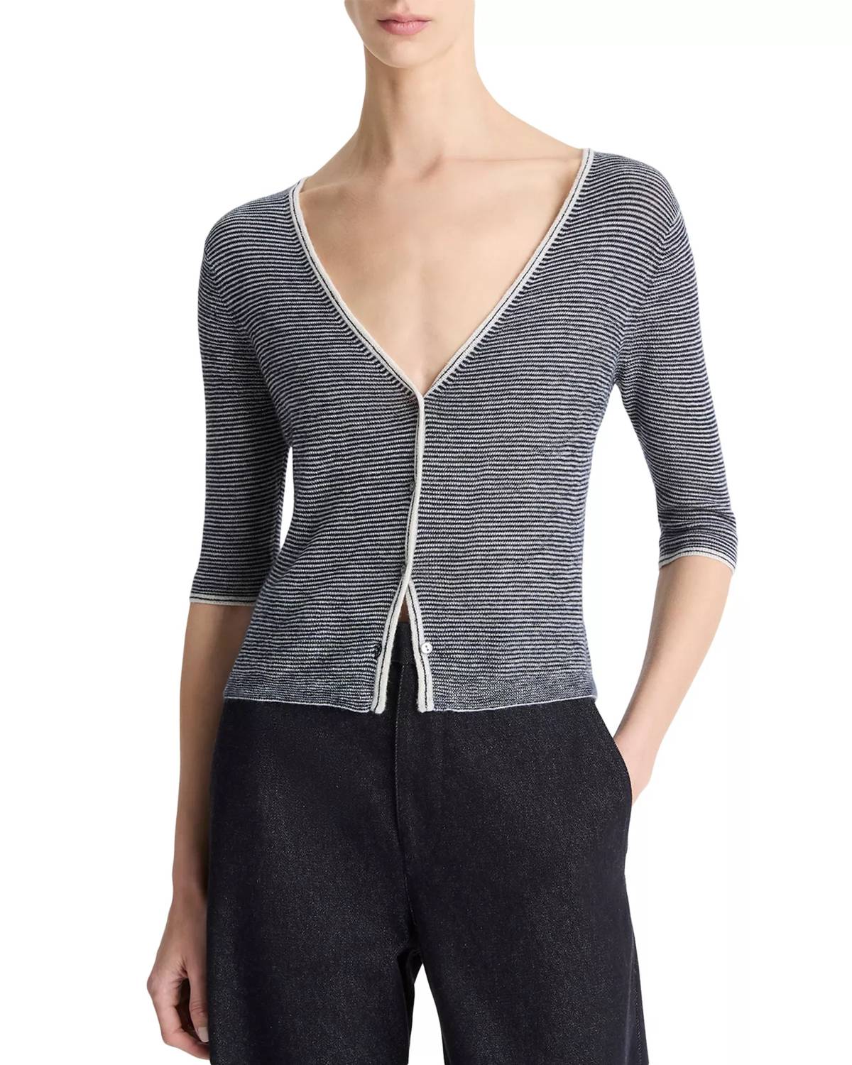 Vince - Micro-stripe Cashmere-silk Cardigan