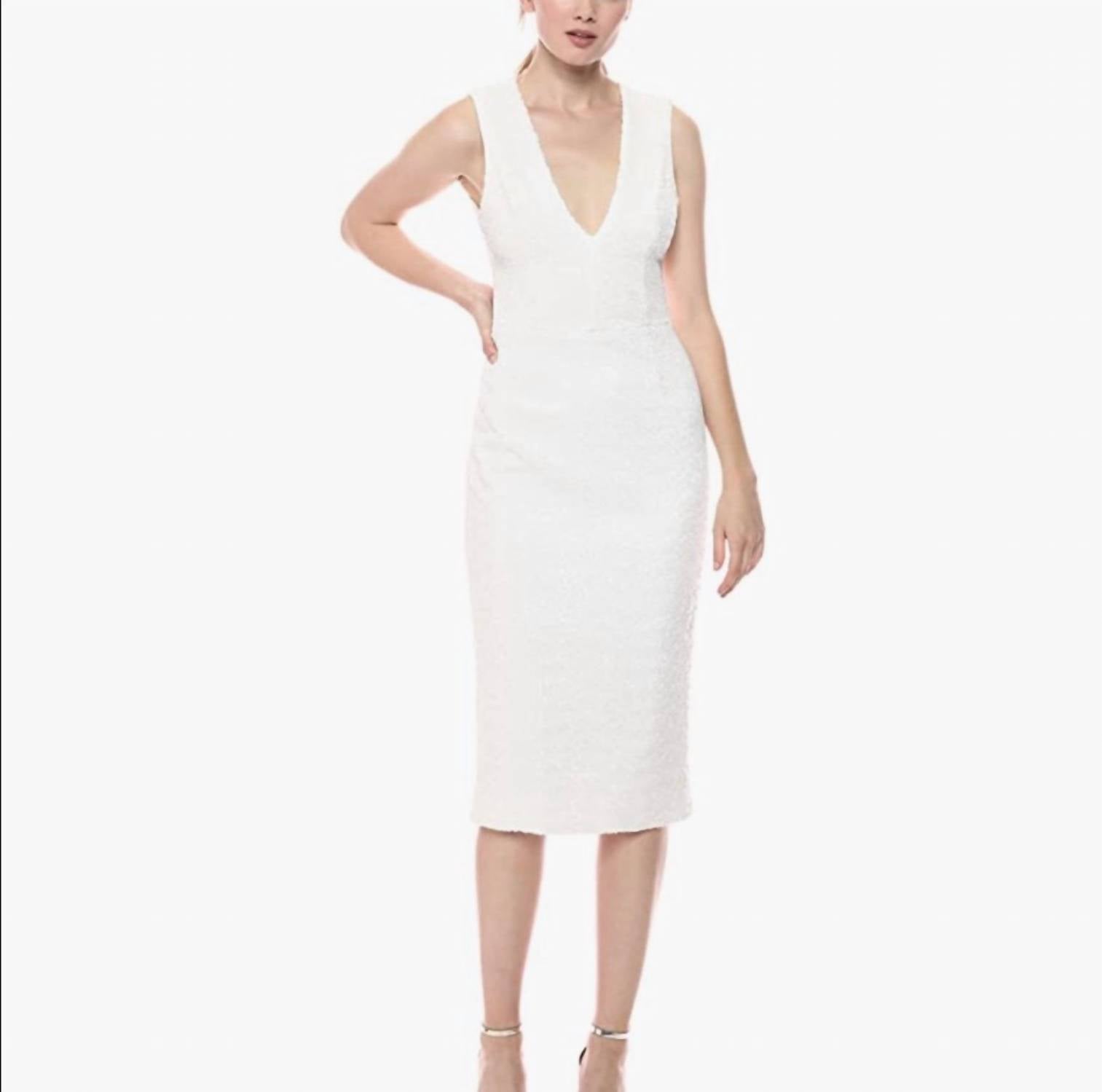 DRESS THE POPULATION Sequin Ranifitted Midi Sheath Dress in white - women's dress