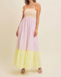 In February - Stripe Smocked Maxi Dress