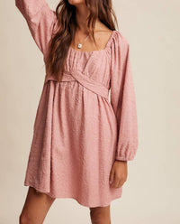 Listicle - Textured Square Neck Babydoll Mini Dress