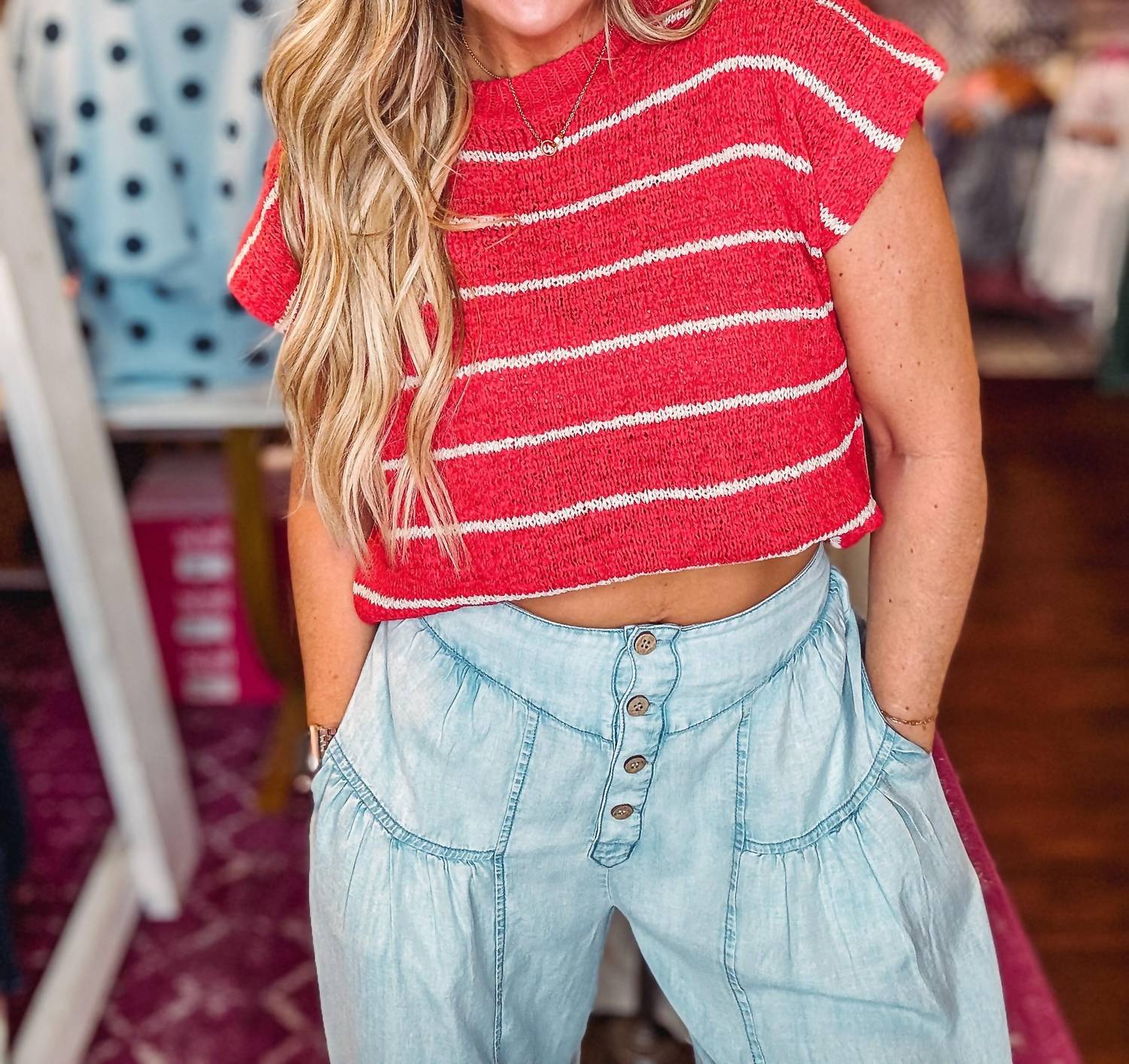 Very J - Striped Knit Sweater Vest Top