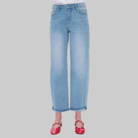 Bayeas Mid Rise Rolled Barrel Leg Jean in light blue - women's jeans