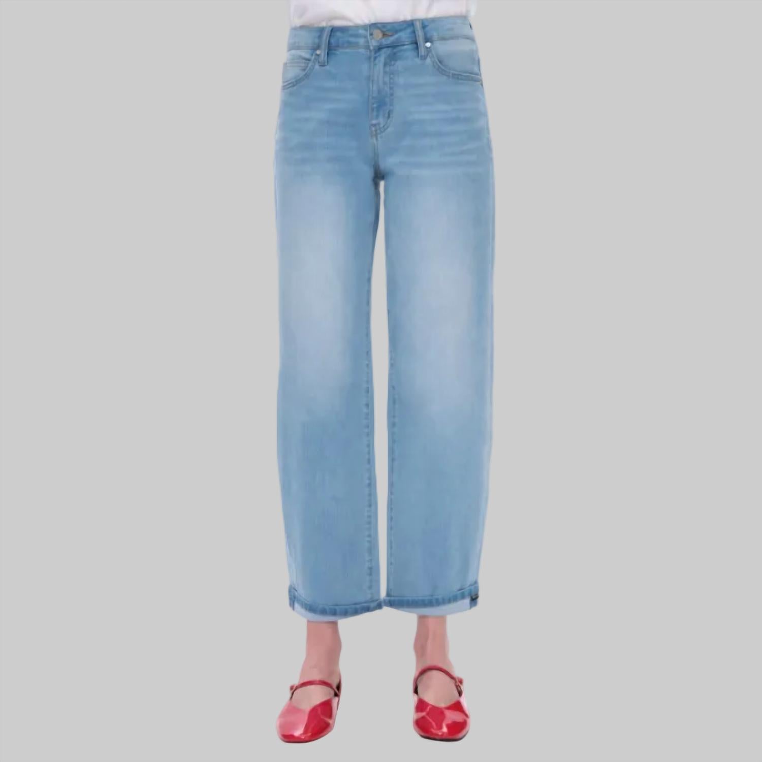 Bayeas Mid Rise Rolled Barrel Leg Jean in light blue - women's jeans