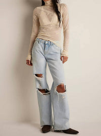 Free People - Women's You Decide Flocked Mesh Mock Top