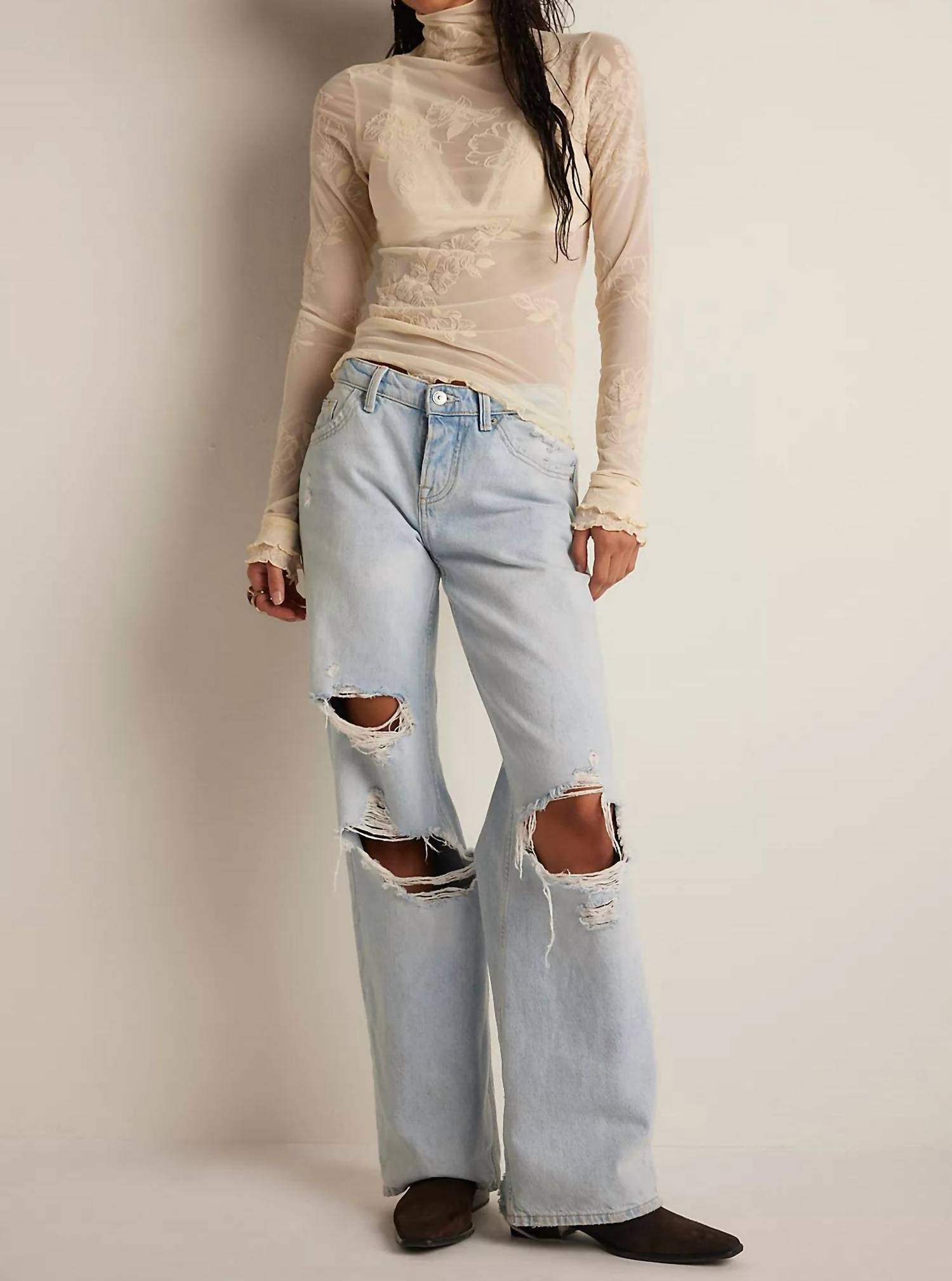 Free People - Women's You Decide Flocked Mesh Mock Top