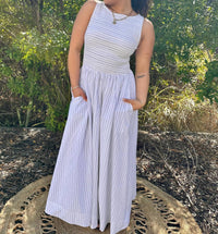 Stitch & Co. - Pinstripe Smocked Sleeveless Midi Dress