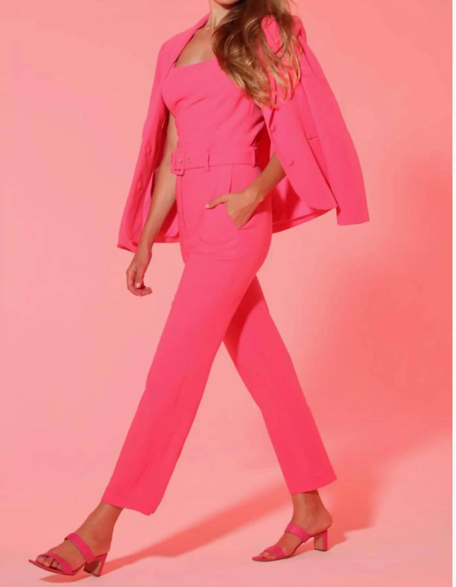 adelyn rae Flamenco High Rise Belted Trousers in pink - women's pants - detail view