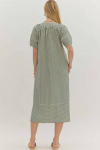 entro Seersucker Midi Dress in green white - women's dress - detail view