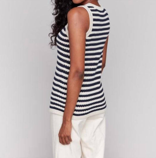 Charlie B - Striped Novelty Stitch Sleeveless Sweater