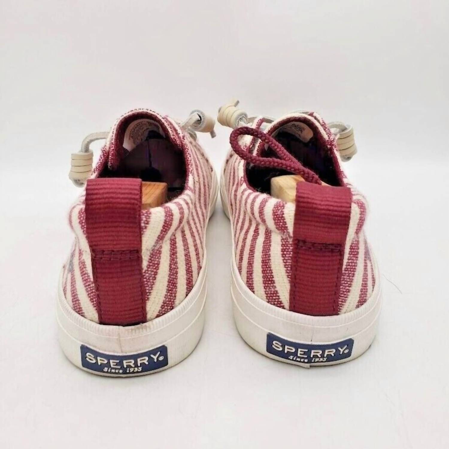 Sperry Women's Crest Vibe Slip On Shoes in maroon cream stripe - women's sneaker - alternate view