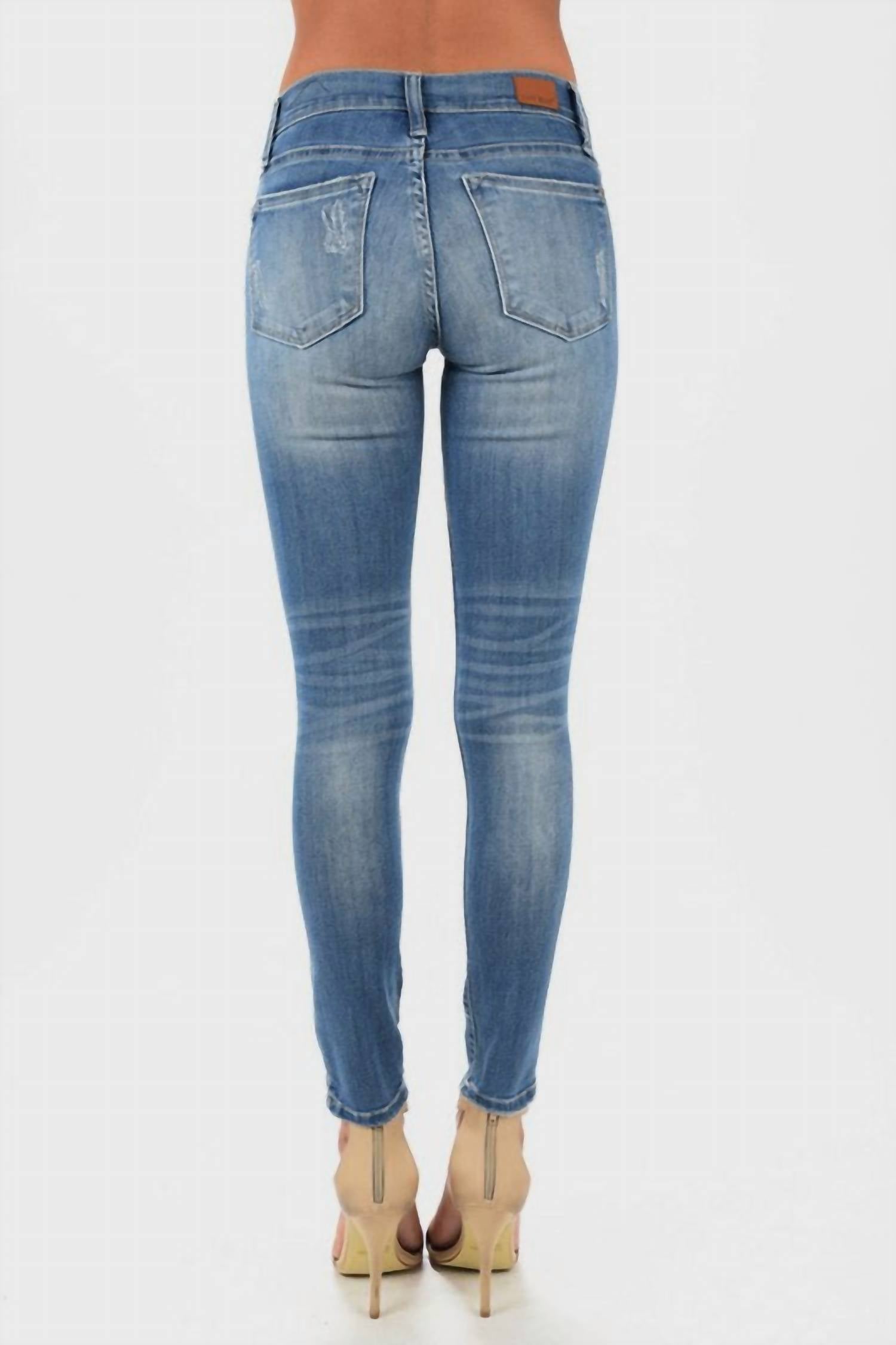 Judy Blue Bootyfull Destroyed Skinny Jean - Plus in blue - women's jeans - detail view