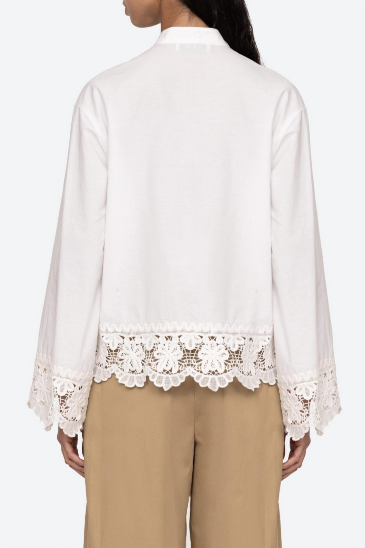 SEA Iyla Soutache Long Sleeve Blouse in white - women's shirt - detail view