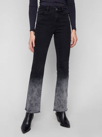 Charlie B - Flare Leg Denim Pants With Flower Washblast Hem