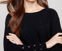 Charlie B - Knit Sweater With Lace Up Cuffs