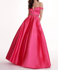 Rachel Allan - Off Shoulder Stretch Satin Ball Gown