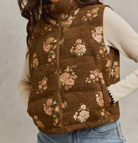 So Me Floral Jacquard Quilted Vest in brown - women's jacket