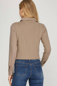 She + Sky - Long Cuff Sleeve Brushed Stretch Knit Top