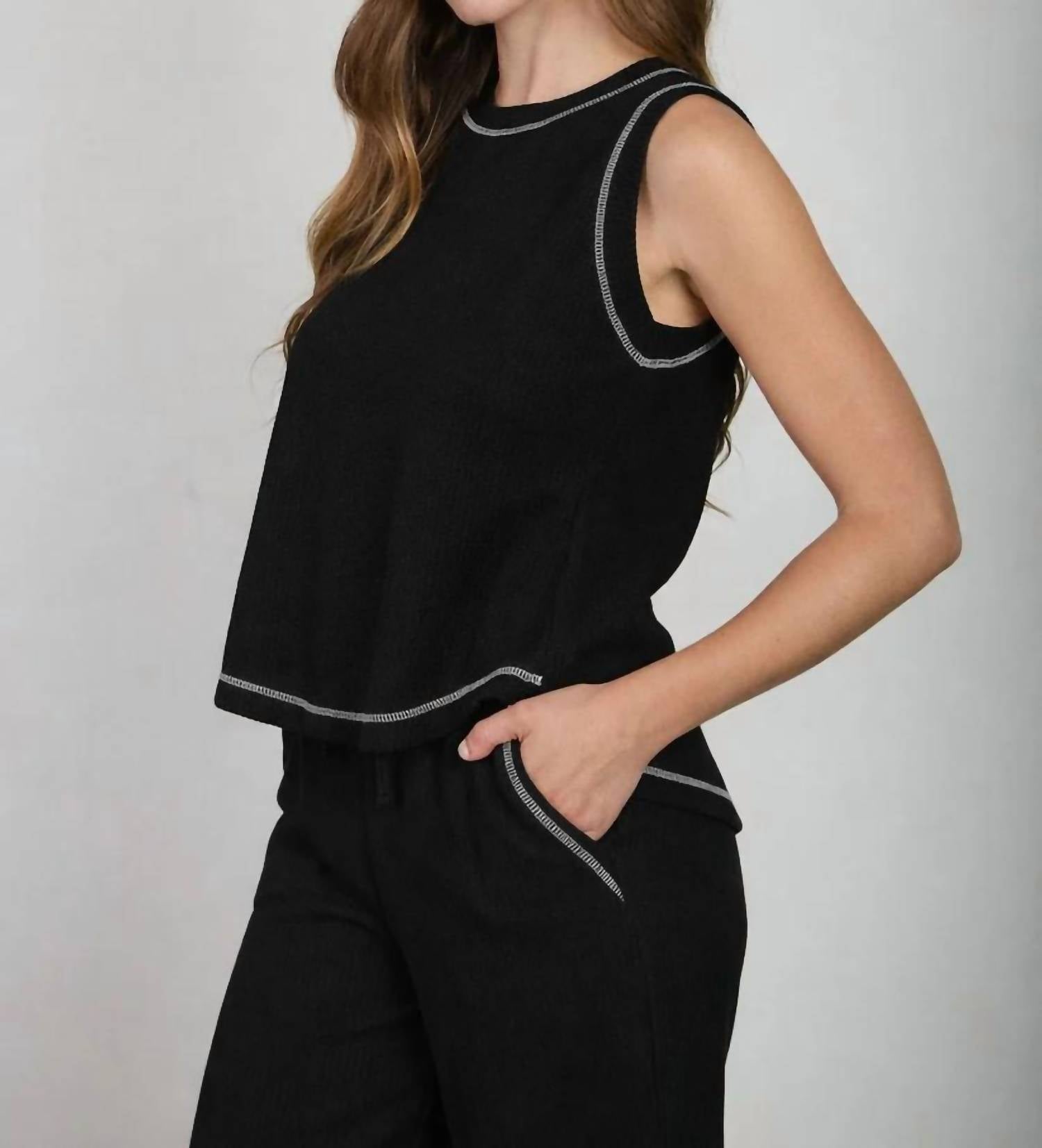 Blu Pepper - Back Button Detail Sleeveless Ribbed Knit Top