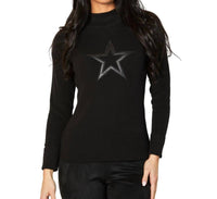 Mock Neck Ribbed Star Sweater