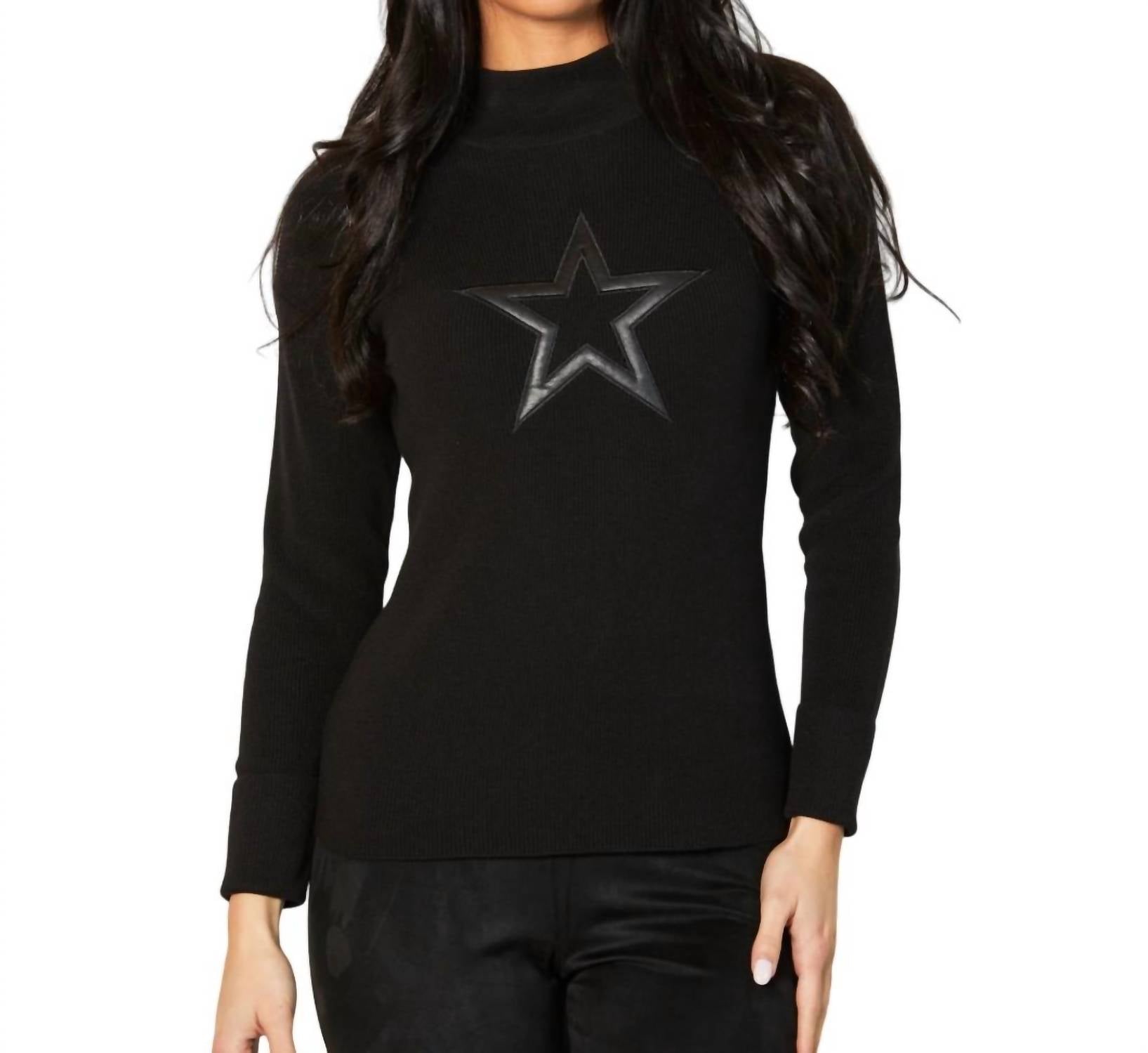 Mock Neck Ribbed Star Sweater