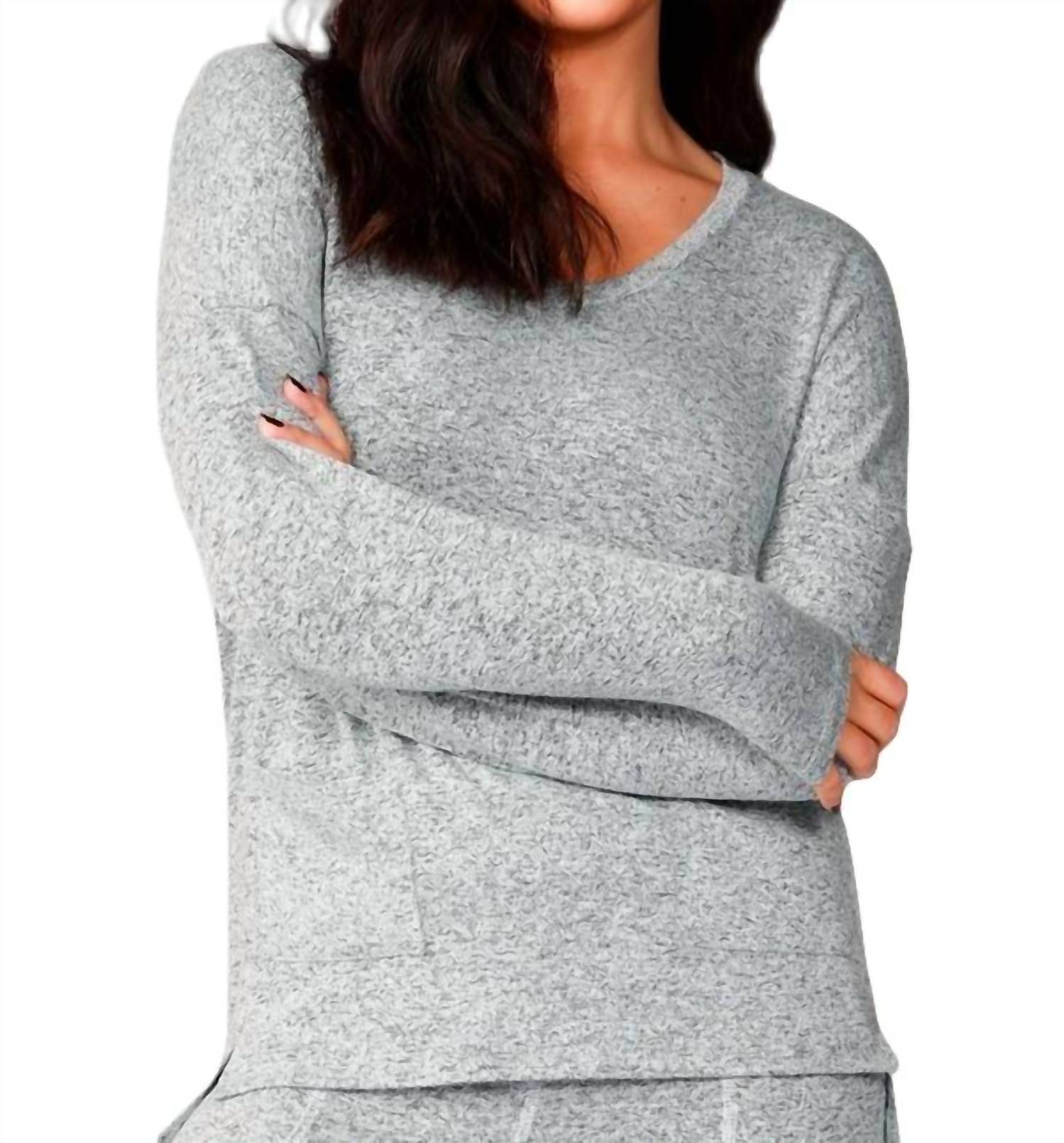 Melange 2 Pockets V-Neck Top