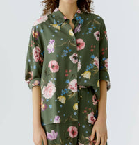 Oui Garden Floral Blouse in khaki red - women's blouse