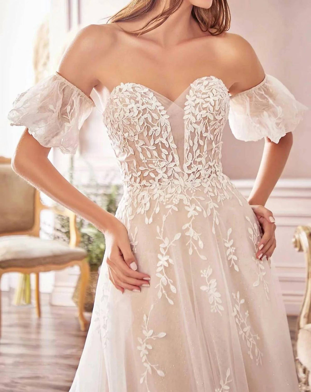 Andrea & Leo Couture - Willow Lace Sparkly Off Shoulder Wedding Dress