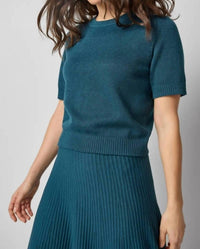 Lilla P Women's Short Sleeve Sparkle Sweater in deep sea - women's sweater - detail view