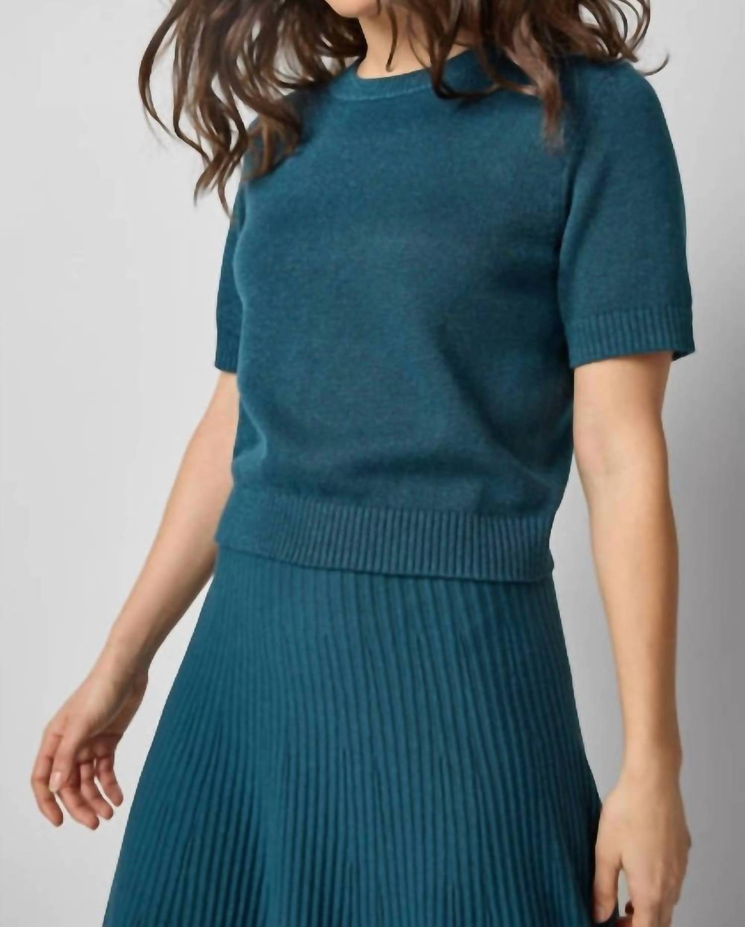 Lilla P Women's Short Sleeve Sparkle Sweater in deep sea - women's sweater - detail view