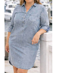 Before You Collection Coastal Chambray Dress in medium wash - women's dress - detail view