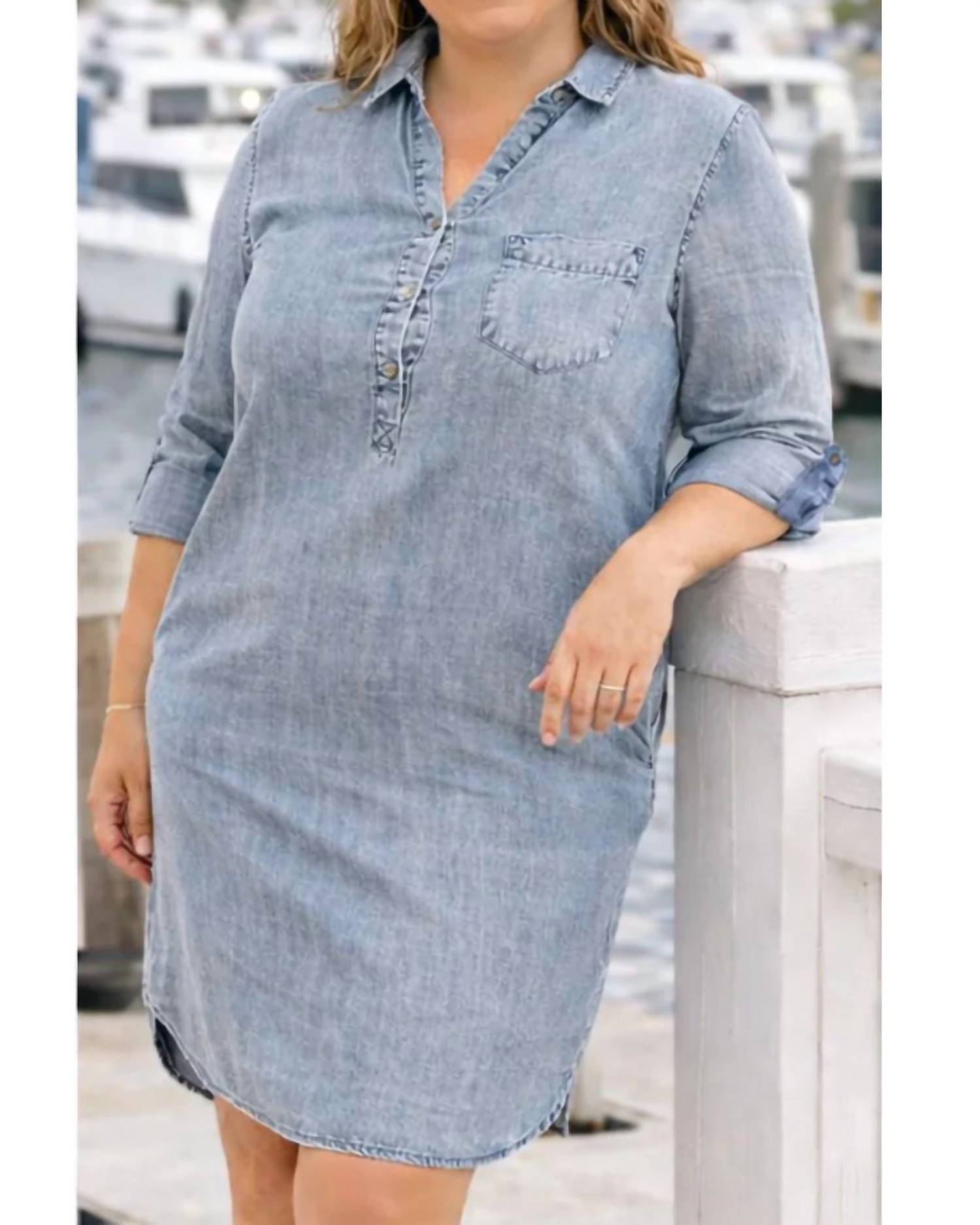 Before You Collection Coastal Chambray Dress in medium wash - women's dress - detail view