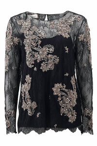 Marchesa - Chantilly Lace Top With Crystals