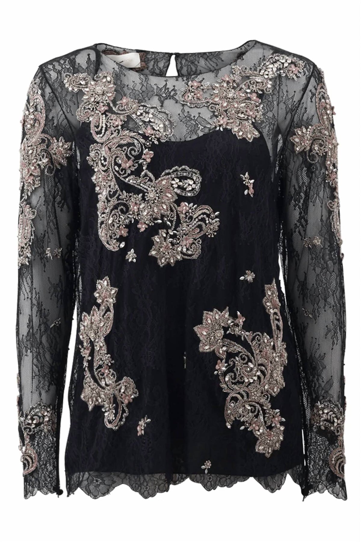 Marchesa - Chantilly Lace Top With Crystals